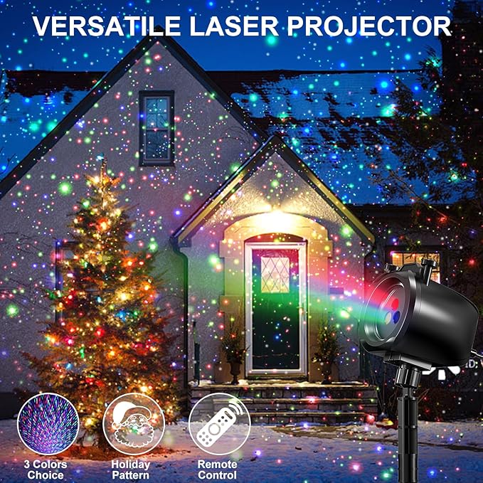 Christmas Laser Projector Light Outdoor, RGB 3 Colors Laser Lights with 24 Patterns, IP65