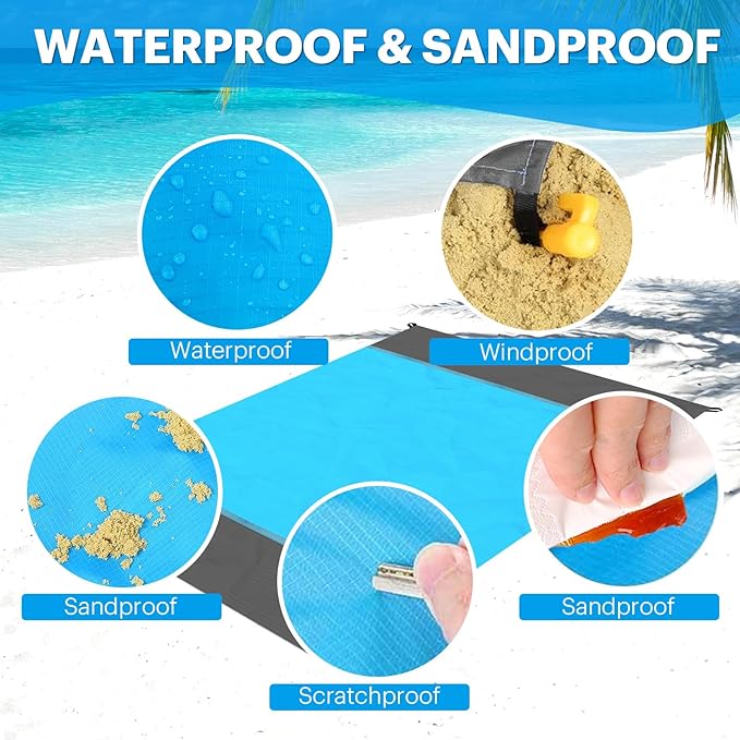 EASYFUN Beach Blanket Sandproof Oversized, 79''×83'' Extra Large Beach Mat, Portable Picnic Mat for