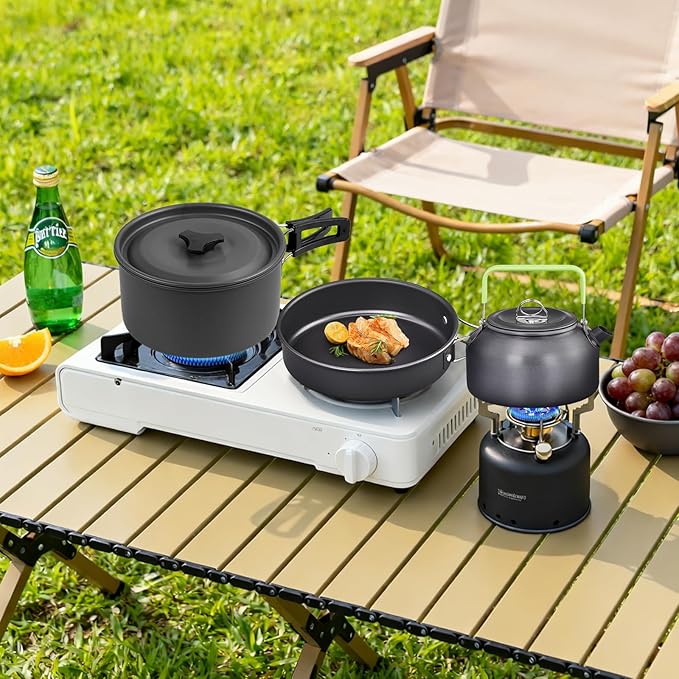 ROVSUN 10pcs Camping Cookware Mess Kit, Lightweight Non-Stick Pot Pan Kettle Set w/Stainless Steel
