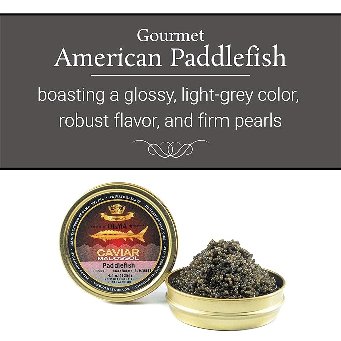 OVERNIGHT SHIPPING - OLMA American Paddlefish Black Caviar - Medium Grey Pearls, Smooth Flavor