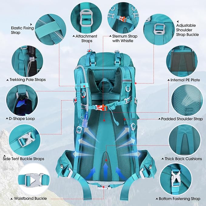 IGOLUMON 60L Hiking Backpack Waterproof Camping Backpack with Rain Cover Large Lightweight