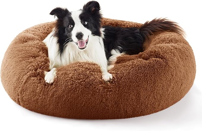 Bedsure Calming Dog Bed for Large Dogs - Donut Washable Large Pet Bed, 36 inches Anti-Slip Round