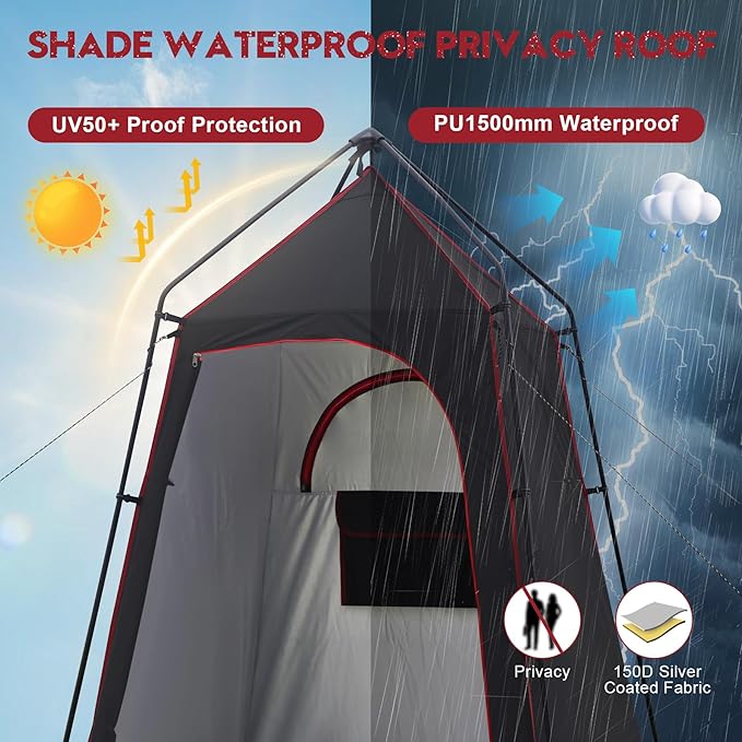 Camping Shower Tent, Portable Outdoor Privacy Shelter for Showering & Changing, 7.2 FT Easy-Setup