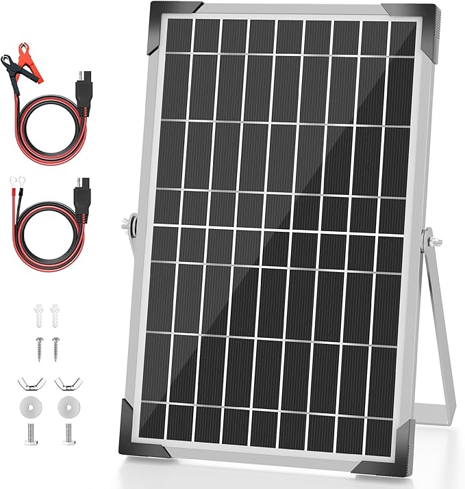 Solar Battery Trickle Charger: 10 Watt 12V Solar Panel Maintainer for Car Boat - Waterproof