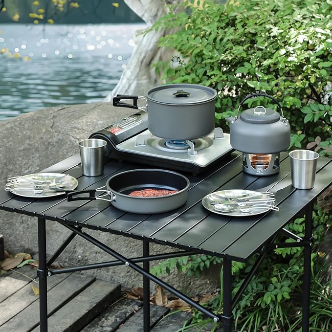 REDCAMP 6/10/11/12/14/15/19 PCS Camping Cookware Mess Kit Camping Gear Campfire Utensils
