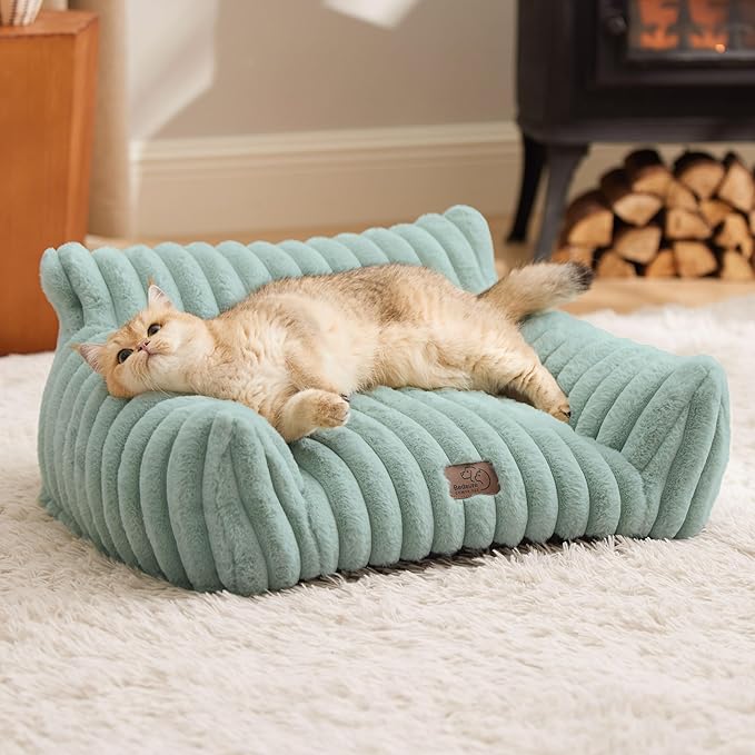 Bedsure Cute Cat Couch for Pets - Fluffy Cat Sofa with Premium Soft Corduroy Fleece, Fuzzy Pet