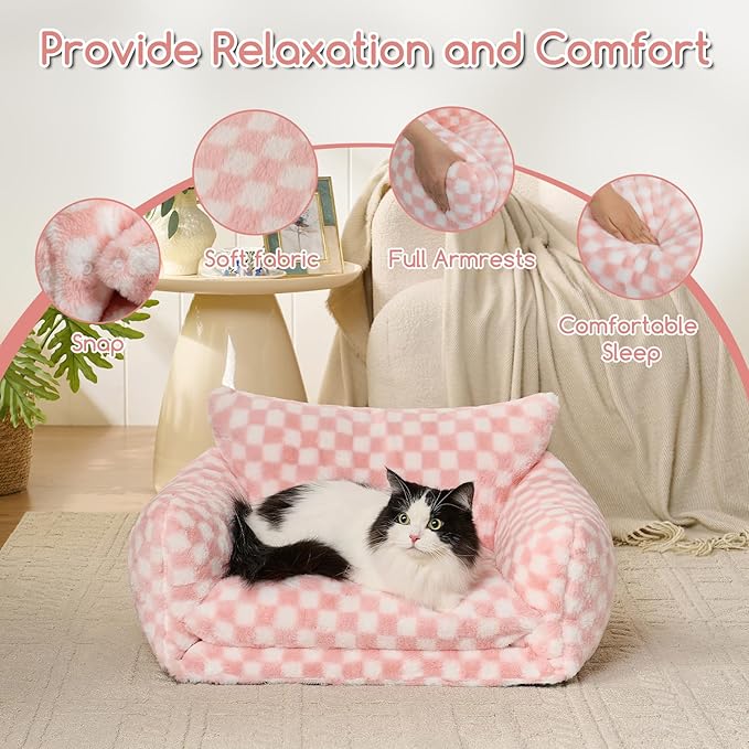 Hollypet Cat Bed Fluffy Plush Mutifuctional Double-Layer Soft Pet Couch Orthopedic Sofa Nest Beds