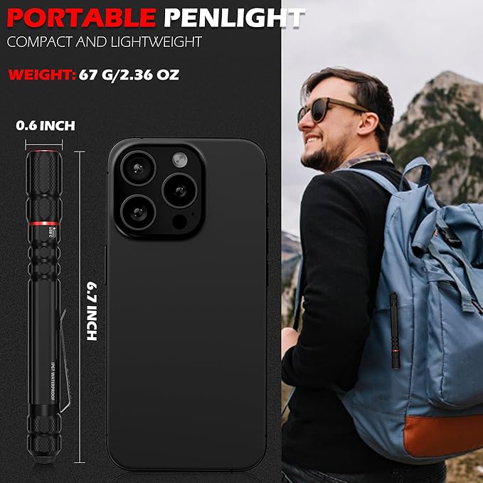 FORTO Rechargeable Pen Light Flashlight, 400 Lumens Small Pocket Flashlight with Clip, IP67