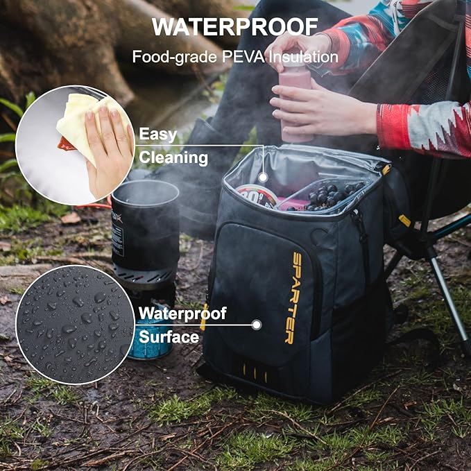 SPARTER Backpack Cooler Insulated Leak Proof 33/49 Cans, 2 Insulated Compartments Thermal Bag