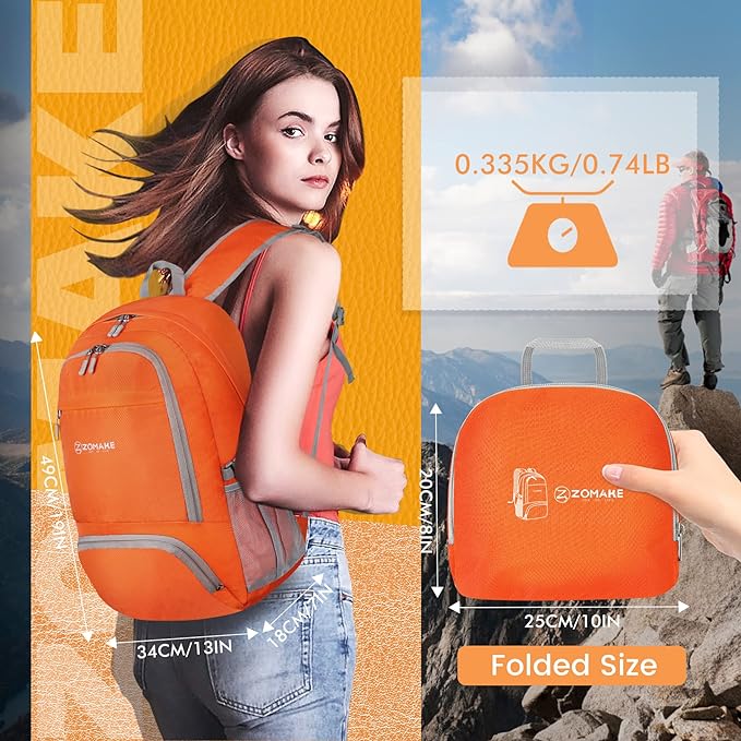 ZOMAKE Lightweight Packable Backpack 30L, Foldable Hiking Backpacks Water Resistant Compact Folding