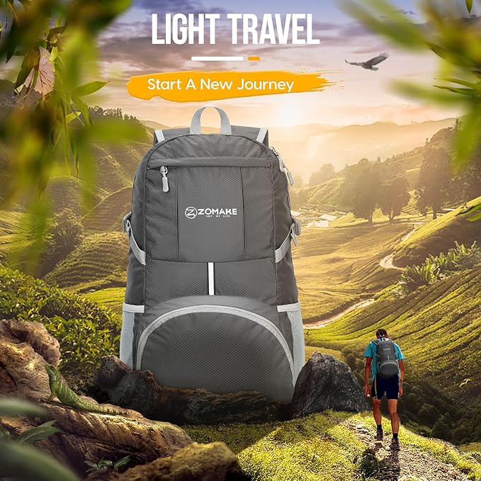 ZOMAKE Lightweight Packable Backpack 35L, Light Foldable Backpacks Water Resistant Collapsible