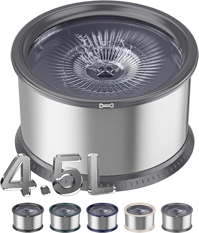 4.5L/1.2Gal Dog Water Bowl, No Spill Stainless Steel Slow Water Bowl for Medium Large Dogs, Large