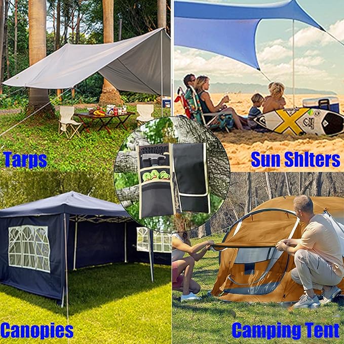 10 Pcs Heavy Duty Tent Stakes and Camping Hammer Set,10in Metal Tent Stake for Lawn,Ground and