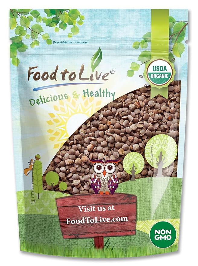 Food to Live Organic Whole Red Lentils, 5 Pounds Non-GMO, Dry Raw Lentils, Sproutable, Vegan