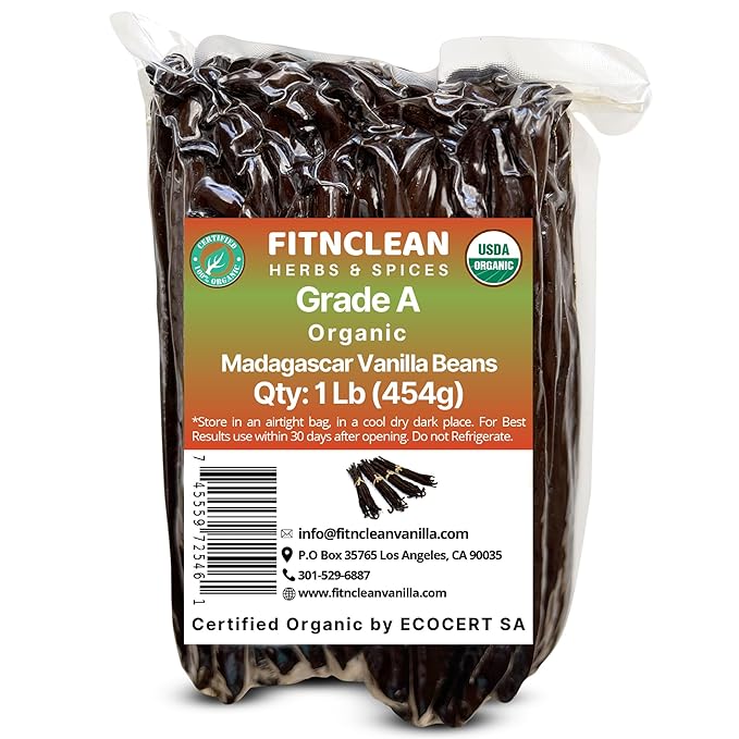 1Lb Organic Madagascar Vanilla Beans Grade A. Certified USDA Organic. 7"-8" by FITNCLEAN VANILLA