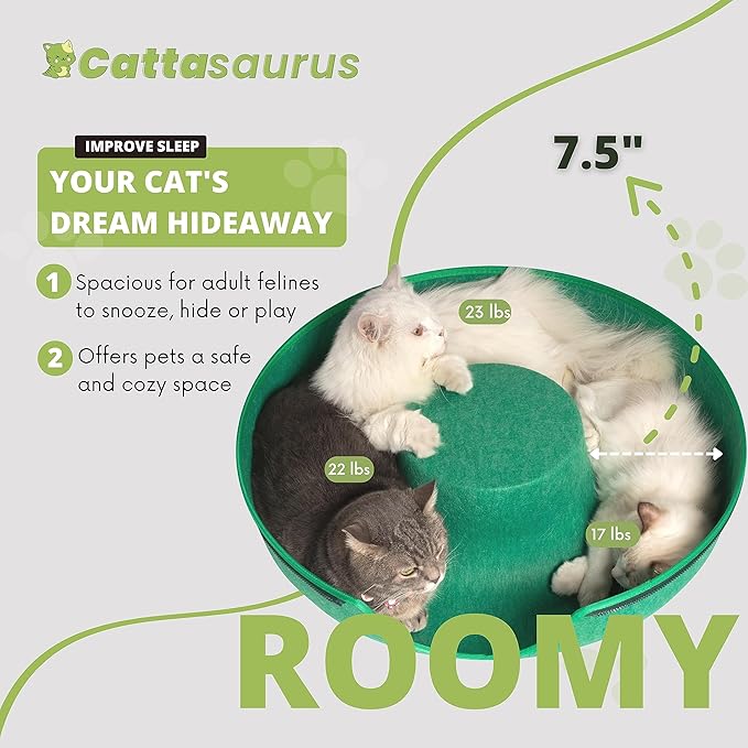 CATTASAURUS Peekaboo Cat Cave for Multiple & Large Cats Up to 30-45 Lbs, Scratch Detachable &