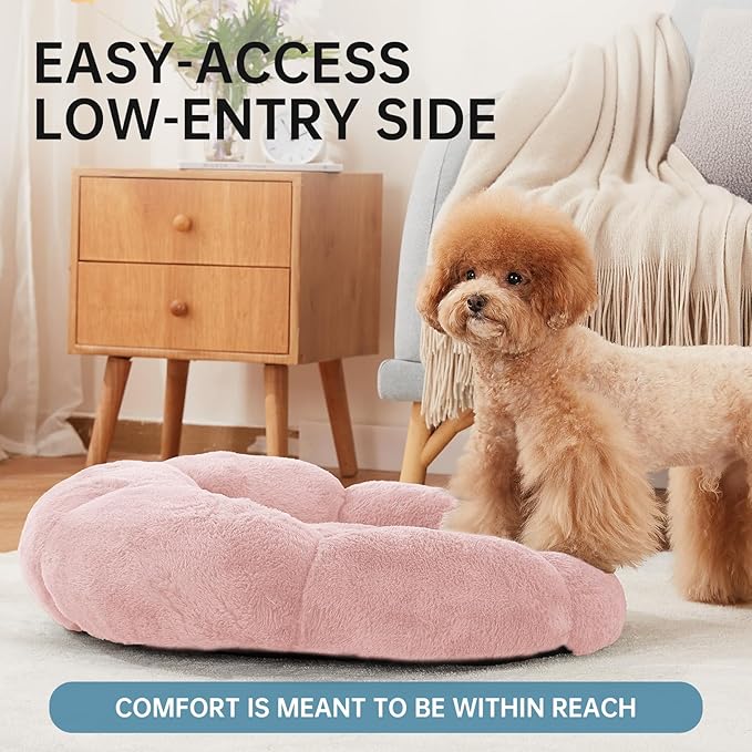 OhGeni 24 inches Calming Donut Dog & Cat Bed for Small Pets, Warming Comfort Fluffy Short Pile Fur