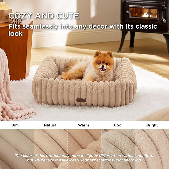 Bedsure Cute Dog Bed for Small Medium Dogs - Washable Furry Puppy Beds, Rectangle Orthopedic