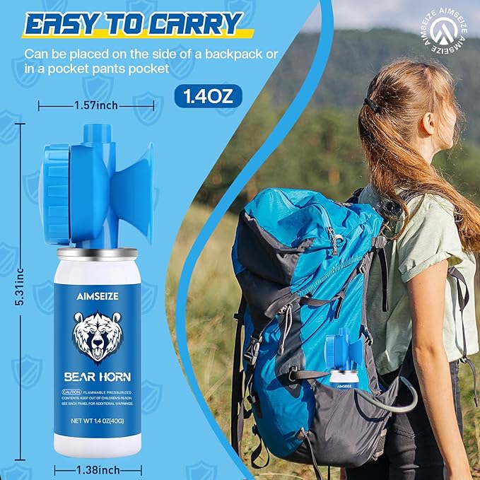 Bear Horn for Self Defense: 1.4oz Air Horn to Scare Bears, 120dB Heard Up to 1/2 Mile Away, Bear