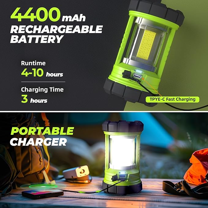 Camping Lantern 3000LM, LED Lanterns for Power Outages with 4400mAh Phone Charger, Impact-Resistant