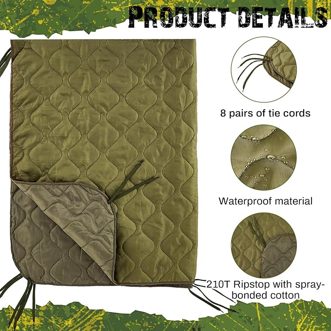 Barydat 80 x 60 Inch Woobie Military Poncho Liner Woobie Blanket Waterproof Thermal Poncho Liner