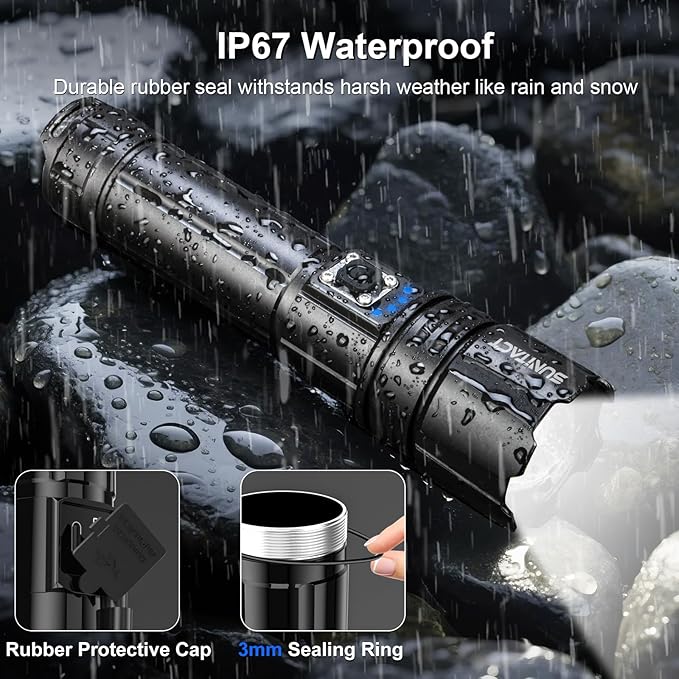 Flashlights High Lumens, Rechargeable Flashlight Led 2000 Lumen XHP70.2, Super Bright Flash Light
