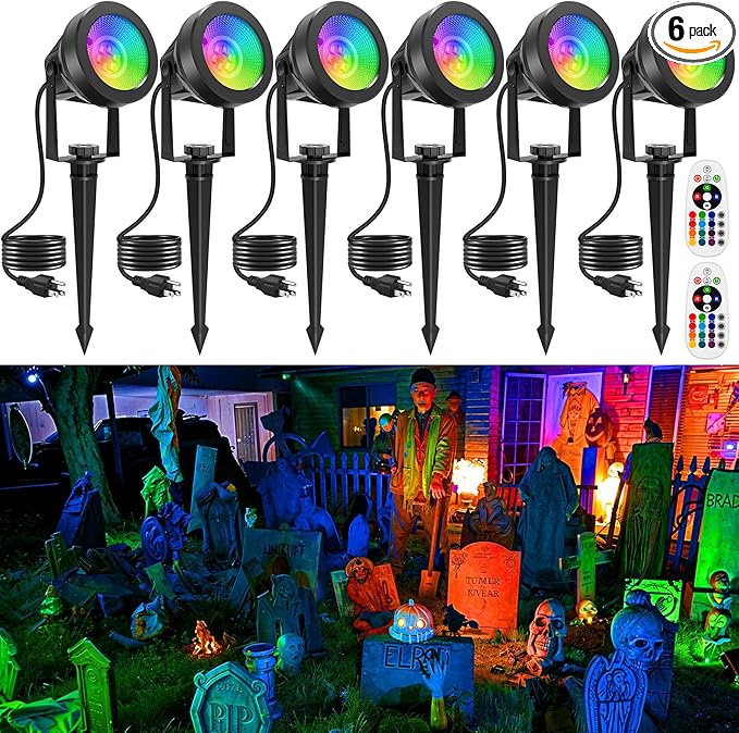 Halloween RGB Spot Lights Outdoor, Color Changing Landscape Lighting, Waterproof Spotlight with US