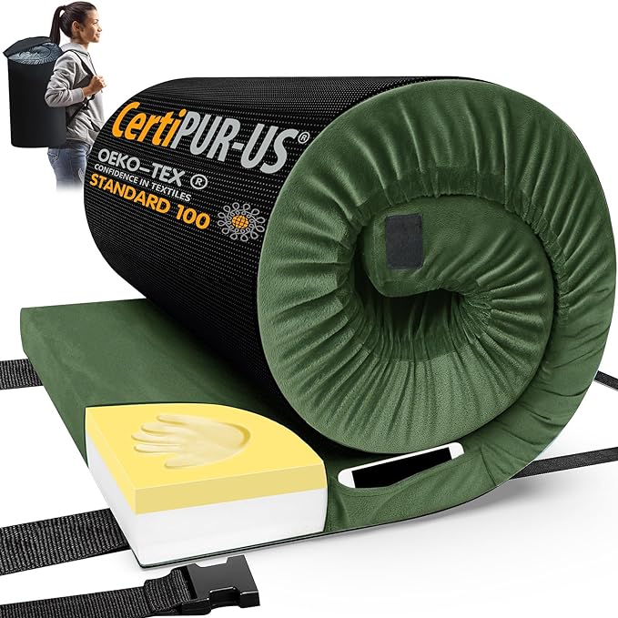 CYMULA CertiPUR-US Memory Foam Camping Mattress Pad, Portable Foam Sleeping Pad for Camping, Roll