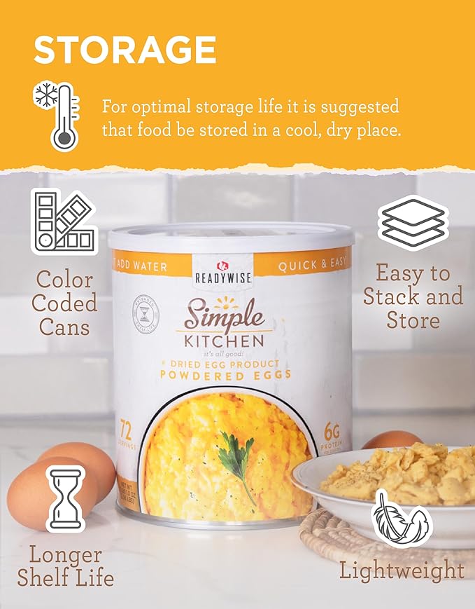 READYWISE - Simple Kitchen, Powdered Eggs, 72 Servings, Emergency Supply, Dehydrated Food, Baking