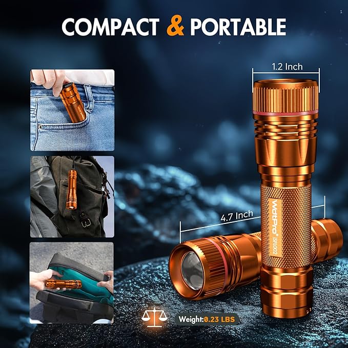 WdtPro Rechargeable Flashlights High Lumens, 1 Pack Super Bright LED Small Tactical EDC Flashlight