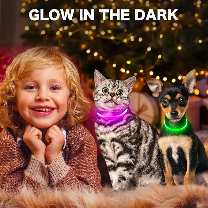 BSEEN Light Up Dog Collar - Rechargeable LED Dog Collar - Waterproof TPU Cuttable Glowing Pet
