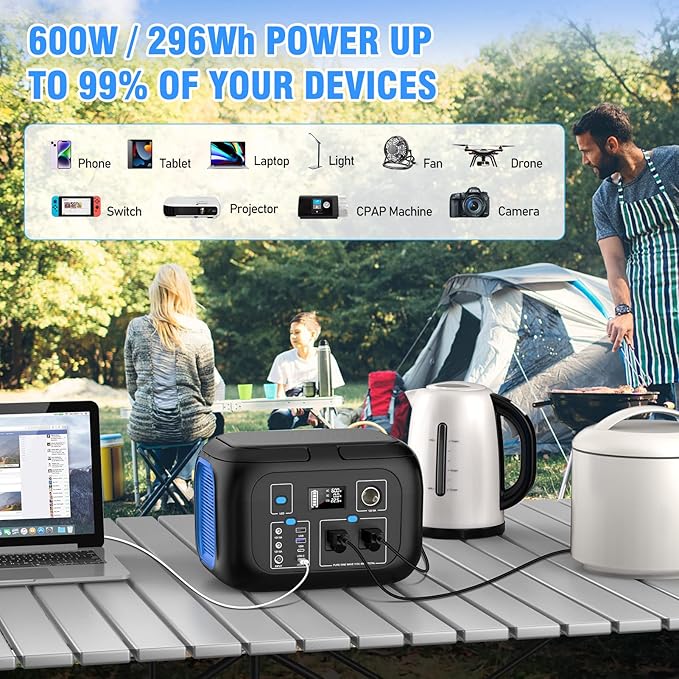 Portable Power Station 600W Power Bank 296Wh Solar Generator Lithium Battery Portable Generator