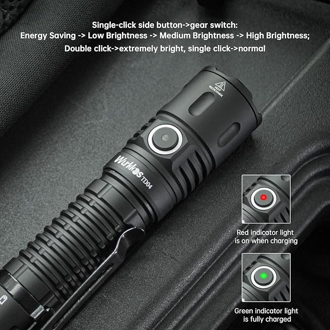 Wurkkos TD04 Tactical Flashlight, Handheld Flashlights Rechargeable, 3000 Lumens Super Bright LED