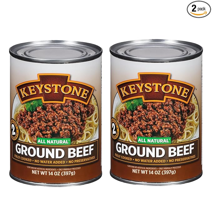 Keystone Meats All Natural Heat and Serve Ground Beef 14 Oz Fully Cooked Canned Meat Shelf Stable