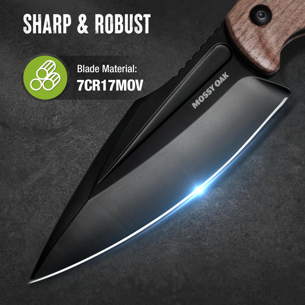 Mossy Oak 8.5" Full-tang Fixed Blade Knife w/Sheath (Wooden Handle-Brown)