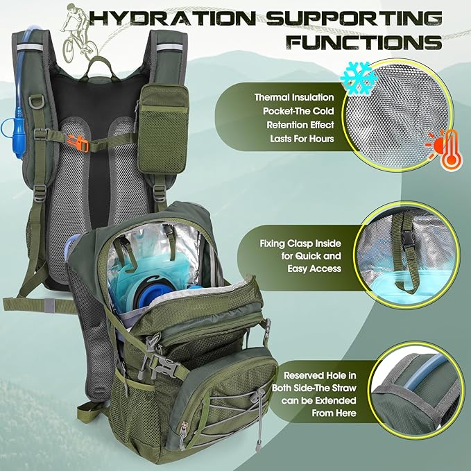 Hydration Backpack with Water Bladder, 18L Lightweight Hiking Backpack for Women&Men Small