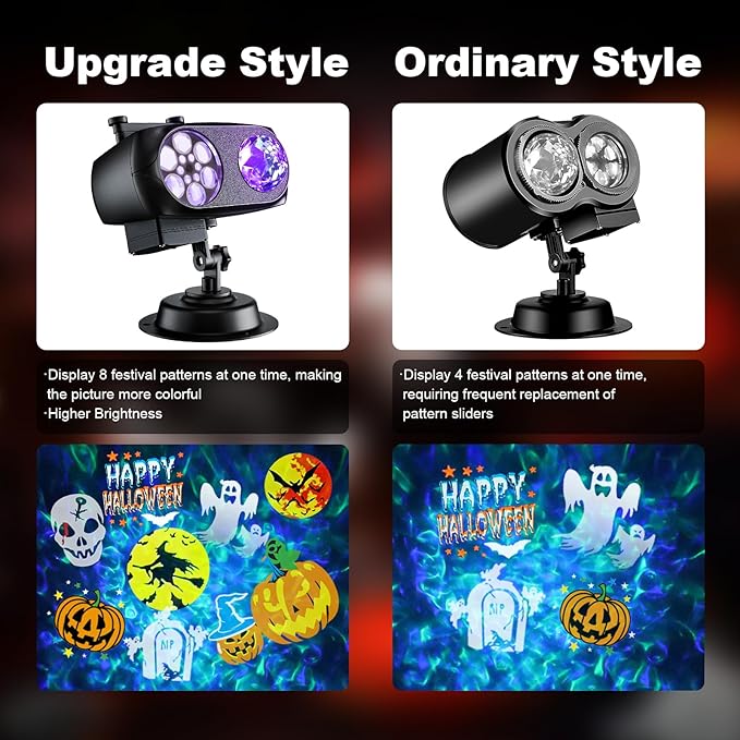 2025 Upgraded Brighter Halloween Decorations Projector Lights for Home, Display 8 Patterns at A