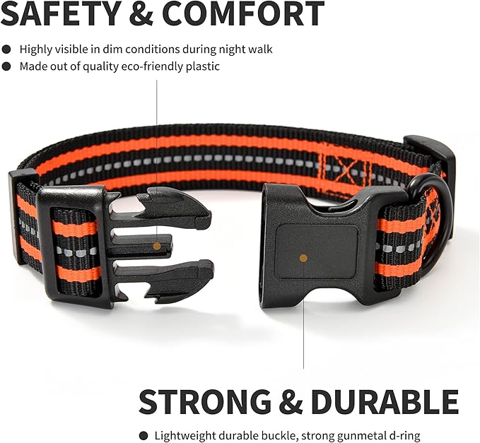 Mile High Life Reflective Dog Collar | Nylon Pet Collars wiith Buckle | Light Weight Puppy Collars