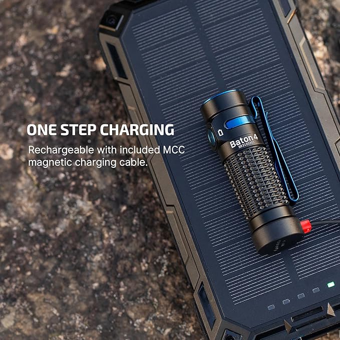 OLIGHT Baton4 Rechargeable EDC Flashlight, Bright LED Flashlight 1300 Lumens with Charging Cable