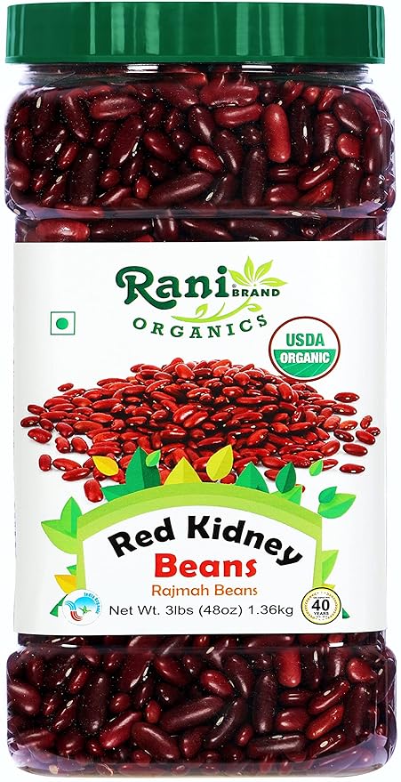 Rani Organic Red Kidney Beans (Rajmah Beans) Light 48oz (3lbs) 1.36kg Bulk PET Jar ~ All Natural |