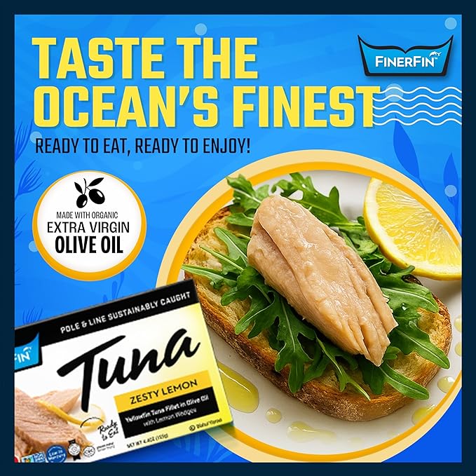FinerFin Yellowfin Tuna Salad in Organic Olive Oil | Zesty Lemon Flavor | Premium Canned Tuna Fish