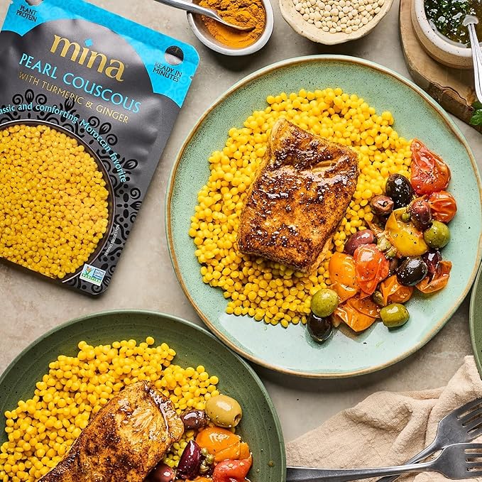 Mina Pearl Couscous, With Turmeric & Ginger, Ready to Eat, Couscous Pearls, Microwavable Meals &