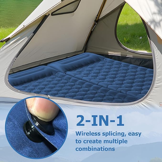 Sleeping Pad for Camping, Ultralight 4.7" Extra-Thick Inflatable Camping mat with Pillow Built-in