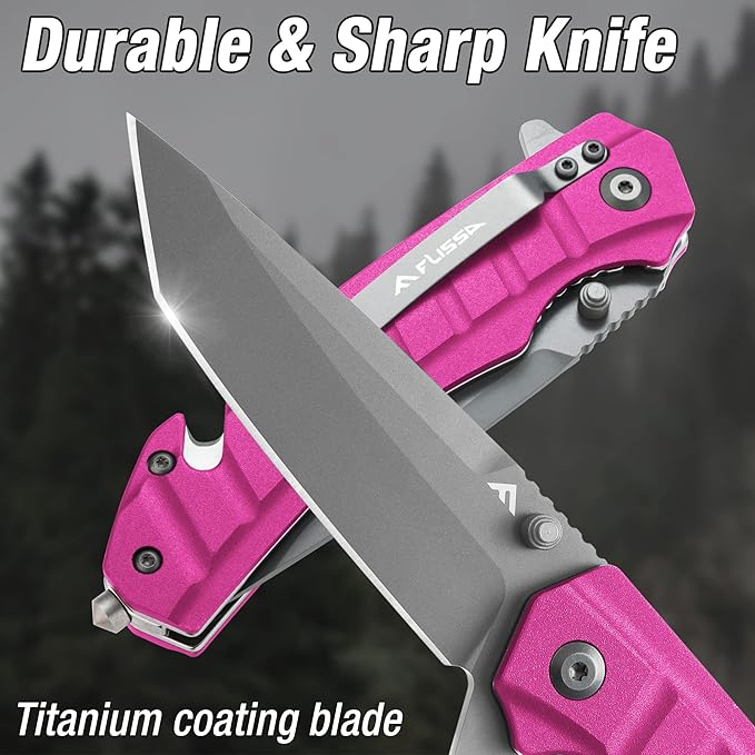 FLISSA Folding Pocket Knife, Tactical Knife with Liner Lock, Tanto Blade, Pocket Clip, Glass