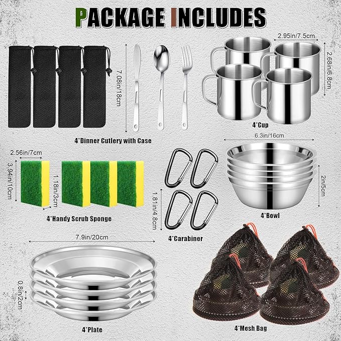 Scout Camping Mess Kit for Person 18/8 Stainless Steel Utensils Camping Dinnerware Kit Boy Scout