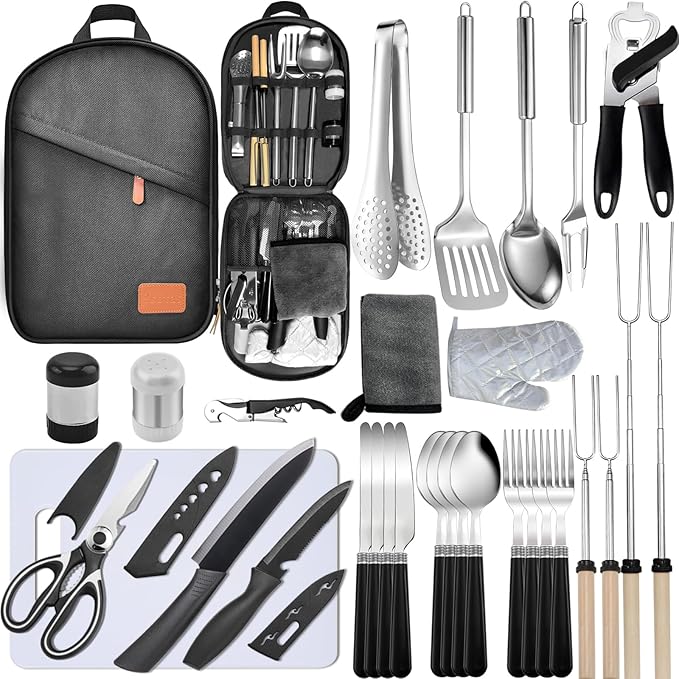 Camping Cooking Utensils Set - Camping Utensil Set Car Camping Cooking Essentials Gear for Camp