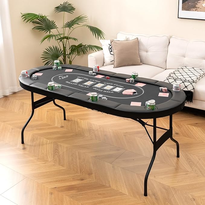 Goplus 72” Poker Table Foldable, 8 Players Card Board Game Table w/Deep Metal Cup Holders, Casino
