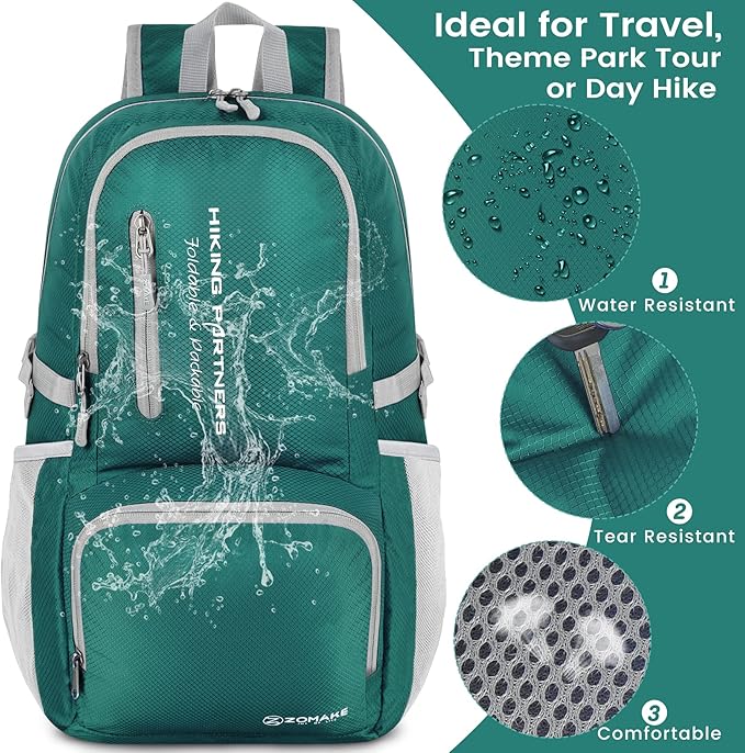 ZOMAKE Lightweight Packable Backpack, 35L Light Foldable Hiking Backpacks Water Resistant