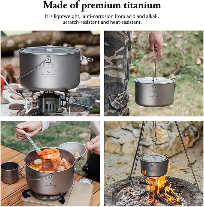 Boundless Voyage Titanium Hanging Pot for Outdoor Camping Backpacking Hiking Ultralight Portable