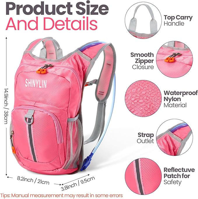 2 Pcs Kids Hydration Backpack with 1.5l Water Bladder Lightweight Kids Hiking Backpack Water